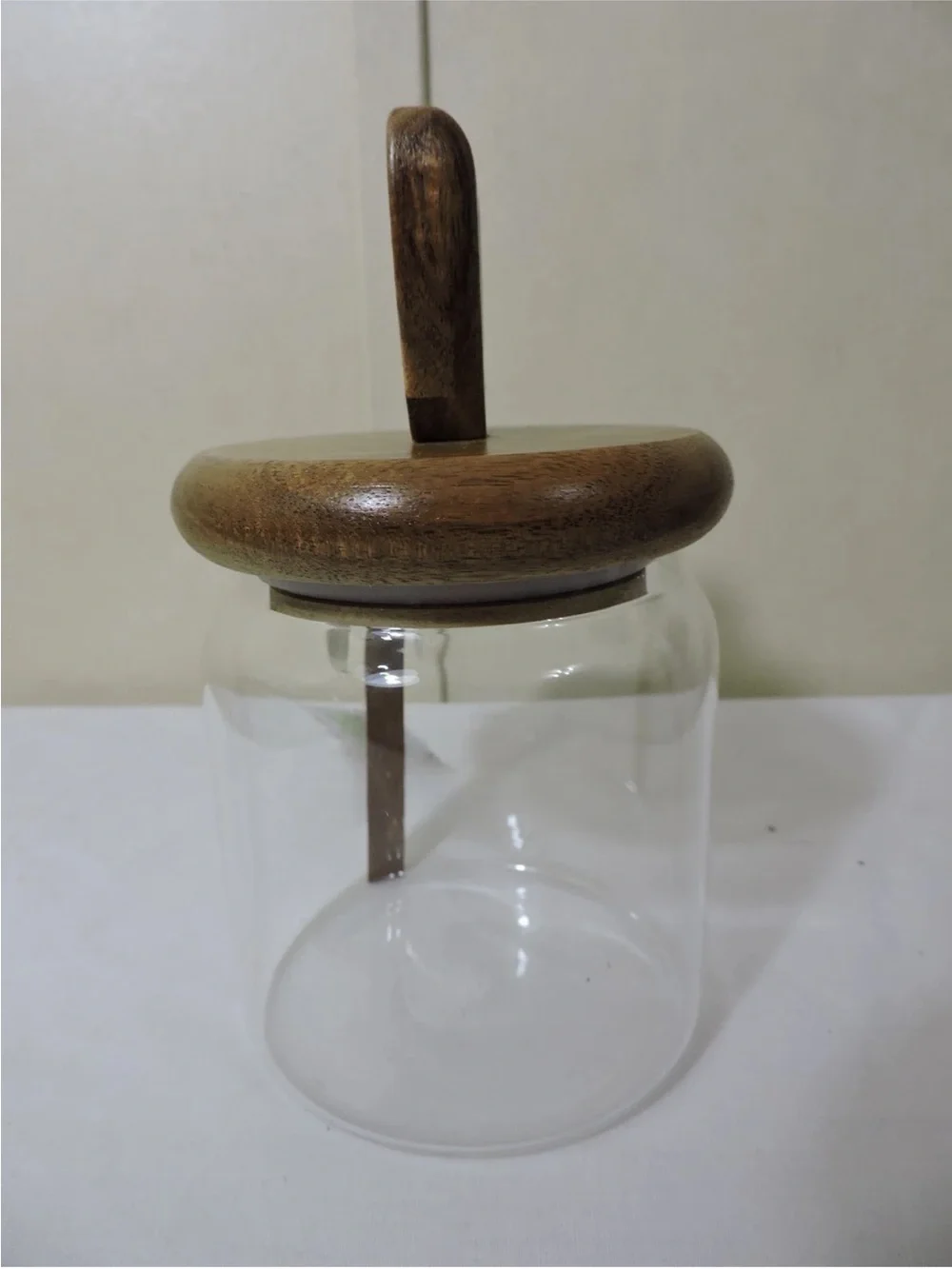 New Wood Lid Glass Jar Cannister with Wood Scoop New with Tag
